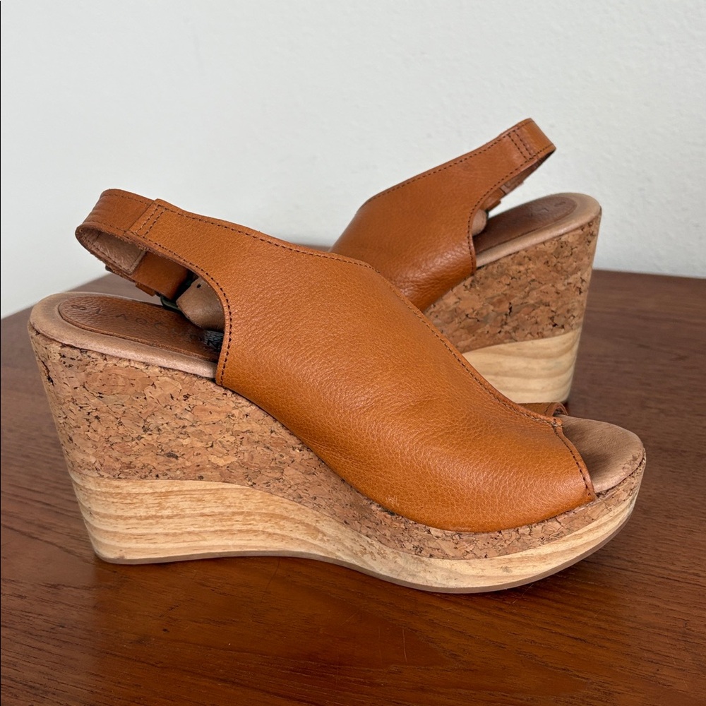 Laocoonte Tan Leather Cork Platform Wedges size 8 made in Spain
